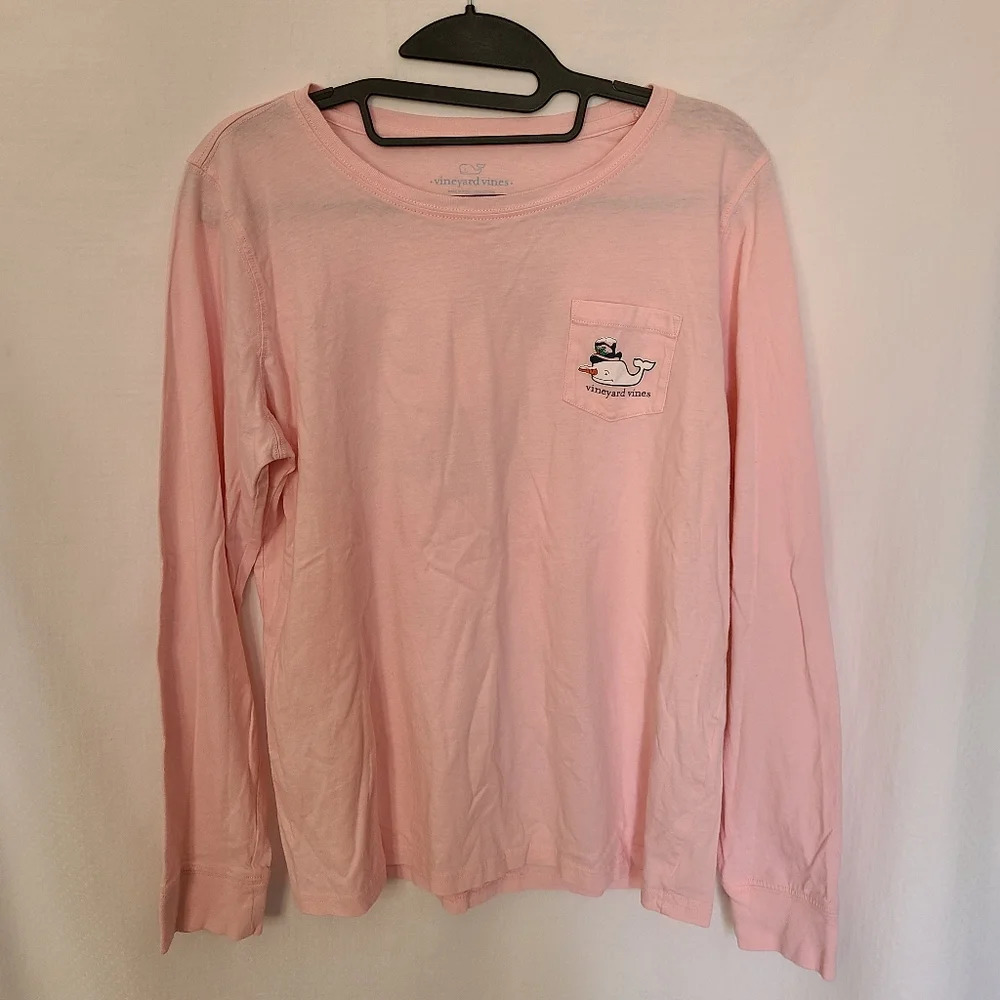 Vineyard Vines Snowman Whale Long Sleeve Pocket Tee Shirt Size Medium